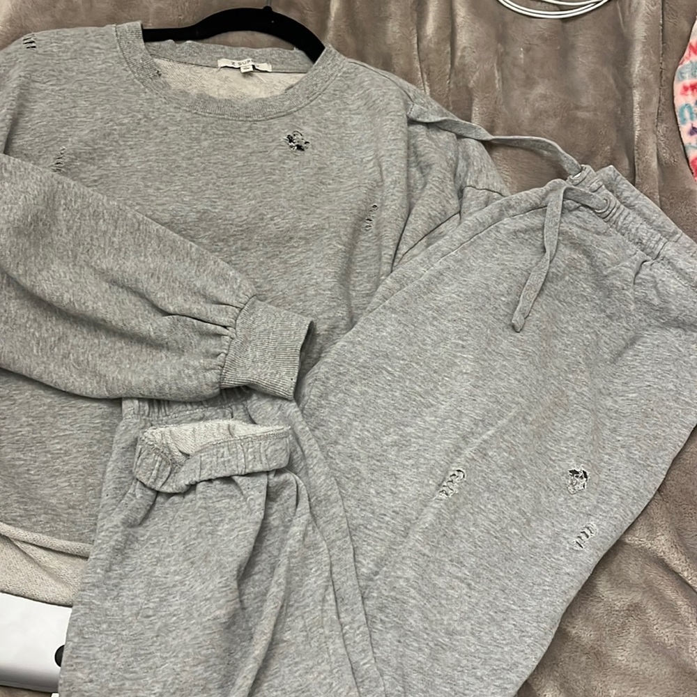 Matching distressed sweatsuit set